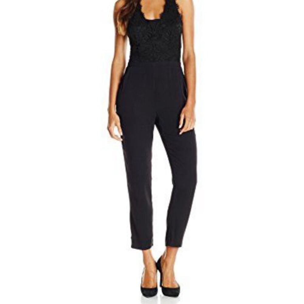 Ella Moss Black Lace V-Neck Sleeveless Jumpsuit Size Small